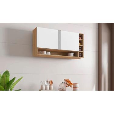 Imagem de Armário Aéreo p/ Cozinha Vanessa 105cm Amêndoa/Branco 2 Portas - AJL Móveis