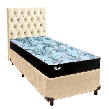 Imagem de Cama + Box Perola E Colchão Molas Ensacadas Solteiro - Life Gold Paropas + Cabeceira