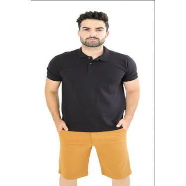 Imagem de Camiseta Masculina Gola Polo Preta Piquet Com Elastano Lisa Básica