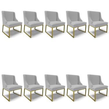 Imagem de Cadeira Sala de Jantar Industrial Dourado kit 10 Liz Linho Cinza D03 - D'Rossi