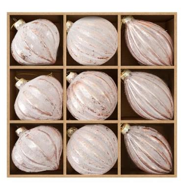 Imagem de DN DECONATION Conjunto de enfeites de bola de Natal de vidro fosco para pendurar com gotas sortidas, esferas e lanternas, decorações de Natal para árvores, guirlandas e festas vintage em casa (9 peças