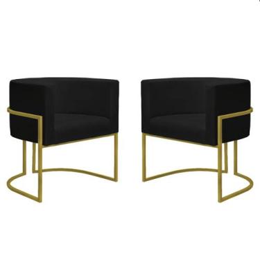 Imagem de Kit 2 Poltronas Decorativa Luna Base Dourada Recepção - Straso, Suede 