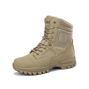 Imagem de Kervaky Botas táticas masculinas, zíper lateral, fácil de usar, ao ar livre, trabalho, bota militar, botas táticas masculinas, Bege, 42