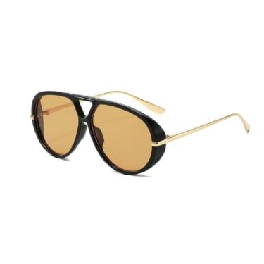 Imagem de Óculos de sol aviador modernos para mulheres e homens, retrô, grandes, óculos escuros vintage, Perna dourada preta marrom, 63MM