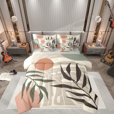 Imagem de Conjunto de edredom com folhas de palmeira tropical, 7 peças, tamanho casal, estilo japonês, para decoração de quarto de meninos e meninas, microfibra macia com folha de palmeira