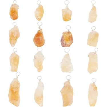 Imagem de Pingente de citrino natural com cerca de 27 mm, pingentes de citrino amarelo irregular, pingentes de citrino cru, envolto em arame, pedra natural curativa, pingentes de pedra citrina para fabricação