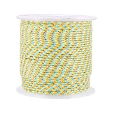 Imagem de Corda de algodão macramê de 21,8 metros de 1,5 mm, cordão de polialgodão com 4 camadas com fio dourado para artesanato faça você mesmo, tricô, pendurar na parede, cabide de plantas (amarelo claro)