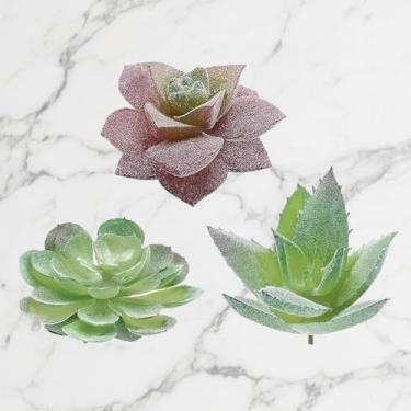 Imagem de Suculentas artificiais, pacote com 3 plantas suculentas falsas, artificiais, pequenas, suculentas falsas, sem vaso, para decoração de arranjo de jardim, paisagem de lótus, verde (F)