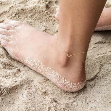 Imagem de Tornozeleira dourada feminina banhada a ouro 14k com bola dupla sorridente
