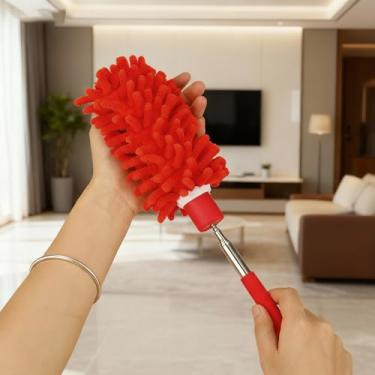 Imagem de Espanador de microfibra extensível para limpeza, alça telescópica de aço inoxidável, espanador lavável para ventilador, móveis, carro