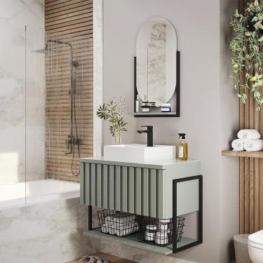 Imagem de Kit Gabinete Para Banheiro Havai Com Cuba E Espelheira Ori Pistache