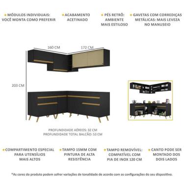 Imagem de Cozinha Completa De Canto Veneza Gb Mp2062 Com Armário E Balcão Preta