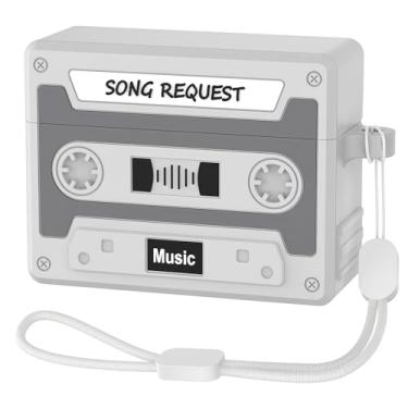 Imagem de Rertnocnf Capa retrô de designer compatível com AirPods 4 2024, capa de fita cassete de música com corda, capa de silicone macio portátil com carregamento sem fio, protetor à prova de choque para