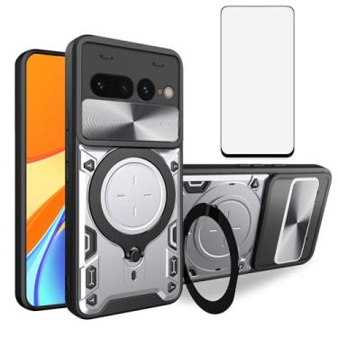 Imagem de Asuwish Capa de celular para câmera deslizante Google Pixel 7 Pro 5G, capa magnética com protetor de tela de vidro temperado e suporte de anel, acessórios híbridos para celular Pixel7Pro Pixel7 XL