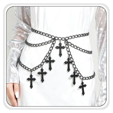 Imagem de Cinto gótico de corrente de cintura cruzada, cinto cruzado em camadas boêmio para mulheres, corrente de barriga ajustável, correntes de espartilho gótico punk grosso, acessórios de joias Emo Grunge