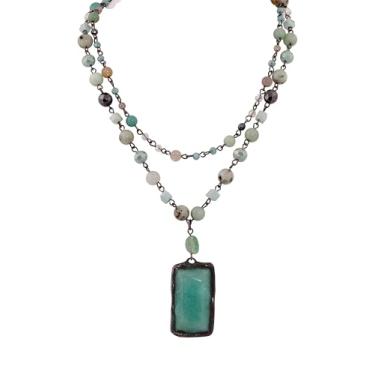 Imagem de MINACHI Colar Boho em camadas com pingente verde de aventurina, corrente de contas feita à mão, colar hippie vintage para mulheres