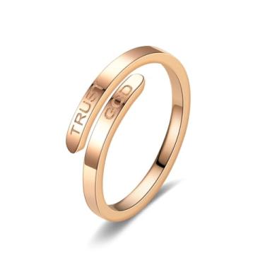 Imagem de DATOA Anel de cruz Trust God para mulheres e homens, aço inoxidável, aberto, ajustável, joia inspiradora, religiosa, fé religiosa, Natal, festa de formatura, Metal, Sem pedra preciosa