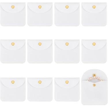 Imagem de Bolsas de joias de veludo macio bolsas de joias retangulares para presente com botão de pressão, bolsa de armazenamento portátil branca para anéis, colares, brincos, pulseiras, organizador