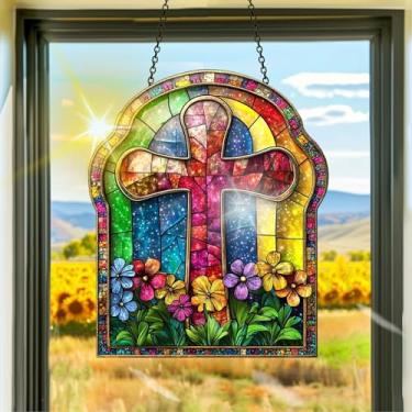 Imagem de Acrílico colorido, apanhadores de sol, decoração de janela suspensa com flores cruzadas, arte de parede de arco-íris, para quarto, varanda, interior e exterior, jardim, enfeites de Natal, decoração 19