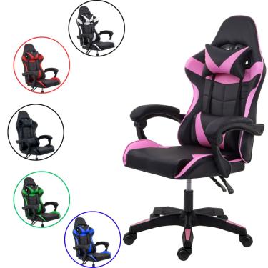 Imagem de Cadeira Gamer Ergonômica Reclinável com Almofadas para Lombar e Cervical – Couro Sintético 135 kg