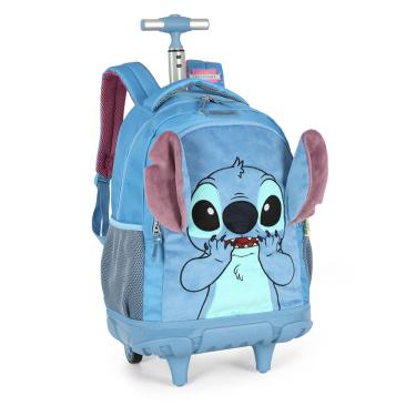Imagem de Mochila de Rodinhas G Stitch Disney Luxcel | Azul Pelúcia 3D | Com Orelhas | Aveludada