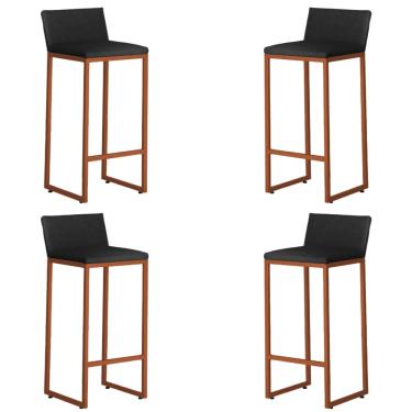 Imagem de Kit 4 Banquetas Alta Dani Reforçada Decorativa Balcão Bancada Cozinha Bar Base Bronze Courino