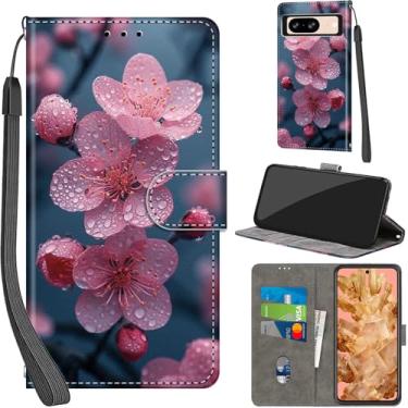 Imagem de Capa carteira para Google Pixel 8, com [3 compartimentos para cartão], fecho magnético com suporte, couro PU, capa flip protetora à prova de choque 15.7 cm 2023, flor de pêssego