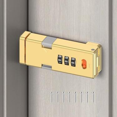 Imagem de YogePote Fechadura de armário de combinação sem chave de 90/180 graus, trava de porta ajustável com senha mecânica de 3 dígitos para porta deslizante de celeiro, armário, armário de escritório