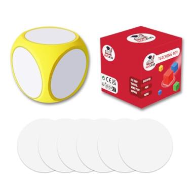 Imagem de HOOJOJO 4 Inch DIY Blank Dice Set Foam Cubes Dry Erase Dice Math Cubes with 6 Pcs Blank Stickers Kindergarten Learning Activities Classroom Supplies (Yellow)