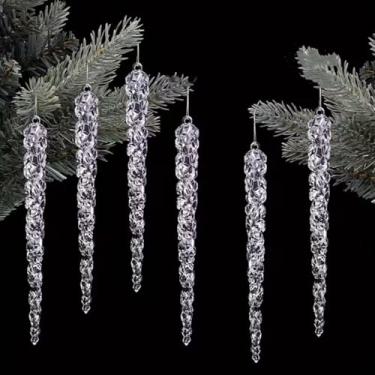 Imagem de 10 peças de guirlanda de gelo transparente elegante para pendurar com pontas pontiagudas, decorações de gota pesada para árvore de Natal, casa de inverno, casamento, festa, correntes de gelo falsas de