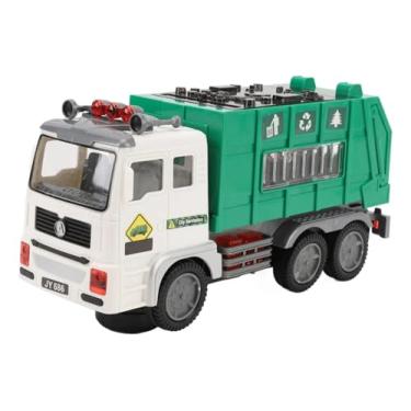 Imagem de Caminhão de Brinquedo Coletor de Lixo com Luzes LED 4D, Som e Movimento Automático, Verde e Branco, 26.5x12.5x9.5cm, Funciona com 3 Pilhas AA
