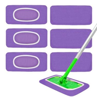 Imagem de Pacote com 6 almofadas de esfregão de microfibra reutilizáveis - compatíveis com esfregão Swiffer, refis de panos laváveis, secos e molhados para limpeza de piso de azulejo laminado de madeira