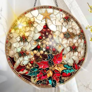 Imagem de Acrílico colorido Suncatcher, decoração de janela suspensa de árvore de Natal com design de vitral impresso, apanhador de sol, arte de parede de arco-íris, ornamentos de Natal para uso interno e