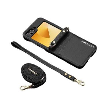 Imagem de Capa De Couro Para Samsung Galaxy Z Flip Com Alça Transversal, Porta-C