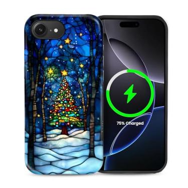 Imagem de heindiy Capa para iPhone 16e, compatível com MagSafe, capa brilhante, proteção total, à prova de choque, anti-arranhões, capa de TPU, capas para homem, mulher, árvore de Natal, noite de neve