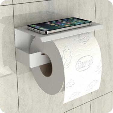 Imagem de Suporte Papel Higiênico Adesivo Colar Na Parede Branco ELG - MetalCrom