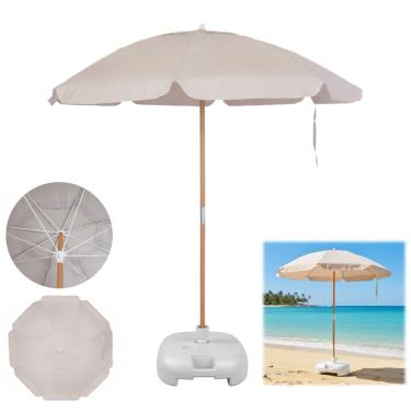 Imagem de Guarda Sol Ombrelone Bagum 2 Metros Madeira Reforçado Bege Com Base Plástica Branca - Mor