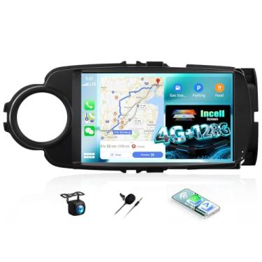 Imagem de Rádio de carro 4G + 128G Andriod para Toyota Yaris 2012 2013 2014 2015 2016 2017 com tela sensível ao toque de celular CarPlay Android Auto de 22 polegadas com navegação GPS WiFi microfone de câmera