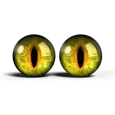 Imagem de Olhos realistas de artesanato de vidro de 2,5 cm, design de íris vertical de gato animal, conjunto de 2 peças, globos oculares de cabochão abobadados, arte, taxidermia e suprimentos para fabricação de