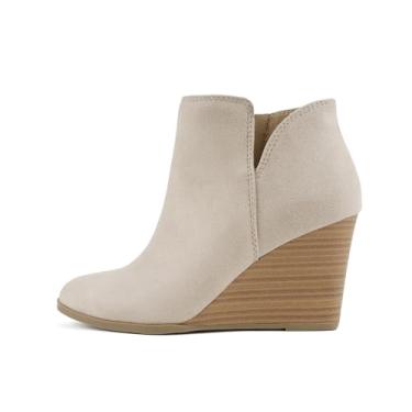 Imagem de Soda Ability – Bota de cano médio com cano dividido e salto anabela empilhado com zíper, Argila, 6