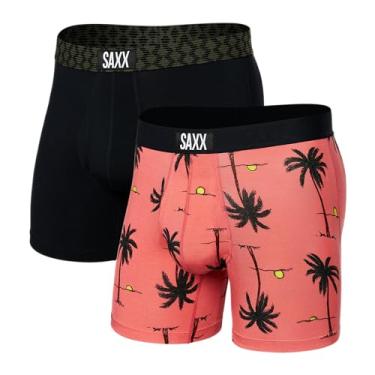Imagem de SAXX Underwear Co. Cueca boxer masculina ultra macia com bolsa, pacote com 2 unidades, nascer do sol, pôr do sol/xadrez, grande