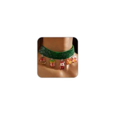 Imagem de ANGLEQUEEN Gargantilha de Natal para mulheres, Papai Noel, Jingle Bell, árvore de Natal, colar de pérola sintética, contas coloridas, trançado, corrente de contas de Natal, colar multicamadas, roupas
