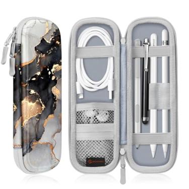 Imagem de Fintie Capa com suporte para Apple Pencil Pro, Apple Pencil (USB-C/1ª/2ª geração), bolsa de transporte de couro PU compatível com caneta, cabo USB, Samsung Stylus, Cloudy Marble