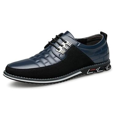 Imagem de Sapato social masculino de couro premium, confortável, casual, Oxford, moderno, mocassim macio, para escritório, trabalho, caminhada, dirigir, Azul, 10 Wide