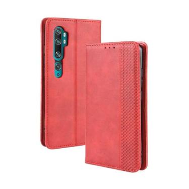 Imagem de Capa para XIAOMI Mi Note 10/Note 10 Pro,Retro Flip magnético,Caso de telefone de couro PU,Design de carteira com 3 slots de cartão e 1 clipe de dinheiro -Red
