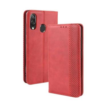 Imagem de Capa para ZTE Blade V10 Vita,Retro Flip magnético,Caso de telefone de couro PU,Design de carteira com 3 slots de cartão e 1 clipe de dinheiro -Red