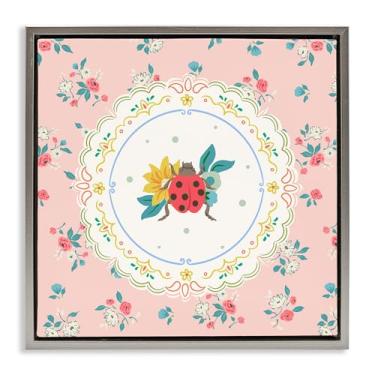 Imagem de Stupell Industries Arte de parede Spring Lady Bug Lace Pattern Gold Framed Floater Canvas Design by Angela Steahling, 18 x 18