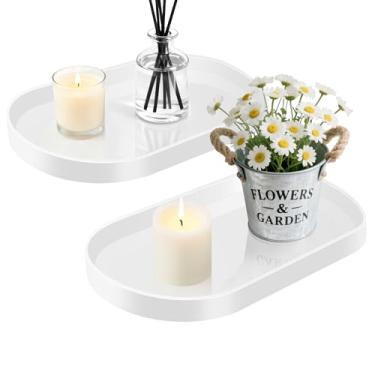 Imagem de Bandeja de servir de acrílico – Bandeja decorativa em forma de cápsula de 35 cm x 21 cm para banheiro, cômoda, mesa de centro – Bandeja elegante minimalista para perfume, joias, organizador de