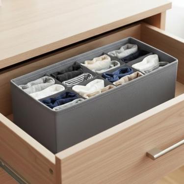 Imagem de Caixa organizadora de roupas dobrável de 8 grades, caixa de armazenamento de guarda-roupa com suporte de placa de polipropileno, para roupas íntimas, meias e camisetas, cinza