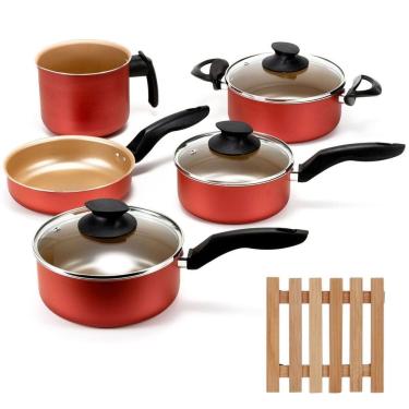 Imagem de Jogo De Panelas 05 Peças Antiaderentes + 05 Descansos Panela